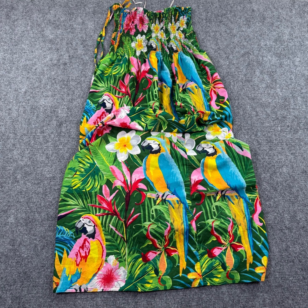 Gypsie Blu Small Tropical Parrot Smocked Halter‎ Top Green Floral Summer Women's